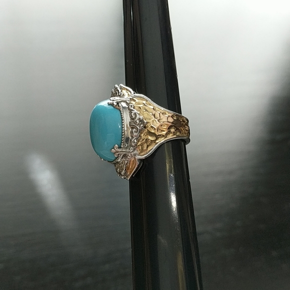 GEMS EN VOGUE Oval Turquoise Hammered Band Ring 5 - Picture 8 of 9